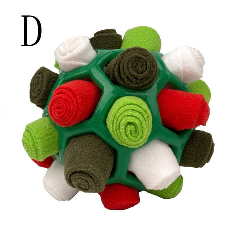 Interactive Snuffle Ball Dog Toy for Mental Stimulation and Foraging – Plush Fabric Strips in a Durable Hollow Ball for Hiding Treats, Encouraging Natural Sniffing Instincts, and Keeping Your Pup Busy (D)