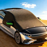 All-Season Car Front Cover Shield for Sedans – Windproof, Snowproof & Sunproof Protection with Magnetic Fixation, Full Coverage for Windshield, Side Windows, and Hood, Ideal for Outdoor Parking (Green1)