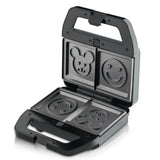 6-in-1 Multifunctional Sandwich Maker with Interchangeable Non-Stick Plates for Waffles, Paninis, Donuts, Madeleines and Cartoon Snacks, Compact Countertop Appliance for Quick Family Meals (Silver)