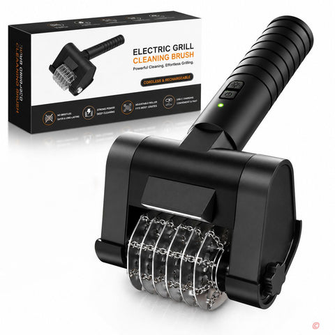 Cordless Electric Grill Cleaning Brush with Rechargeable Battery and Stainless Steel Roller for Outdoor BBQ and Home Grill Grates (Bristle-free Electric BBQ Brush)