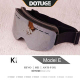 DOTUGE DGZ-Z12 Ski Goggles with REVO Coating, Anti-Fog, HD Dual-Layer PC Lens, TPU Frame, Impact-Resistant Sponge, Adjustable Strap, Large Field Cylindrical Design, Compatible with Prescription Glasses, Ideal for Snow Sports, Skiing, Snowboarding, and Mou