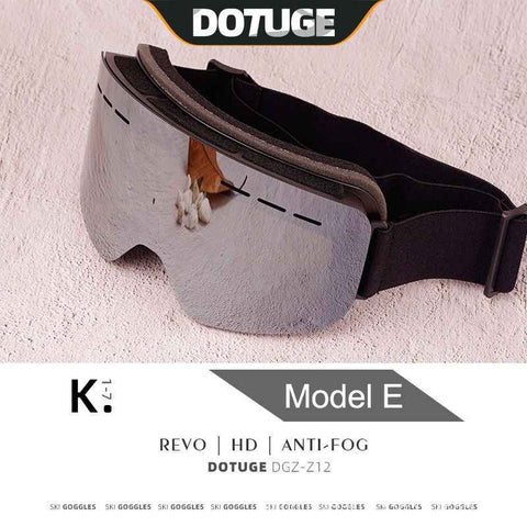 DOTUGE DGZ-Z12 Ski Goggles with REVO Coating, Anti-Fog, HD Dual-Layer PC Lens, TPU Frame, Impact-Resistant Sponge, Adjustable Strap, Large Field Cylindrical Design, Compatible with Prescription Glasses, Ideal for Snow Sports, Skiing, Snowboarding, and Mou