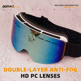 DOTUGE DGZ-Z12 Ski Goggles with REVO Coating, Anti-Fog, HD Dual-Layer PC Lens, TPU Frame, Impact-Resistant Sponge, Adjustable Strap, Large Field Cylindrical Design, Compatible with Prescription Glasses, Ideal for Snow Sports, Skiing, Snowboarding, and Mou