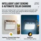 Solar Powered Motion Sensor Wall Light with Dual-Head LED Spotlight, IP65 Waterproof Outdoor Security Lamp for Patio, Doorway, Stairs, and Building Exterior, Auto On/Off at Dusk, 4 Adjustable Lighting Modes, Energy-Efficient and Weather-Resistant (2PCS)