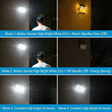Solar Powered Motion Sensor Wall Light with Dual-Head LED Spotlight, IP65 Waterproof Outdoor Security Lamp for Patio, Doorway, Stairs, and Building Exterior, Auto On/Off at Dusk, 4 Adjustable Lighting Modes, Energy-Efficient and Weather-Resistant (4PCS)