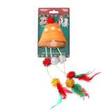 Christmas Plush Catnip Toys with Interactive Teaser Wands – Santa, Snowman, Gingerbread, Bell, and Tree Designs for Kittens and Indoor Cats’ Holiday Fun, Exercise, and Dental Care (Feather Bell)