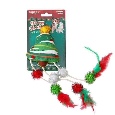 Christmas Plush Catnip Toys with Interactive Teaser Wands – Santa, Snowman, Gingerbread, Bell, and Tree Designs for Kittens and Indoor Cats’ Holiday Fun, Exercise, and Dental Care (Feather Christmas Tree)