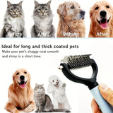 Professional Pet Dematting Comb for Dogs and Cats - Stainless Steel Grooming Tool for Removing Tangles, Mats, and Loose Undercoat Hair, Ideal for Long-Haired and Thick-Coated Breeds - L - Blush