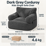 Kids Single Sofa Chair with Corduroy Fabric and Storage Pocket, Cozy Bean Bag Lounger for Children Bedroom and Home Reading Nook (Ivory)