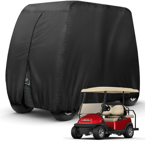 Heavy Duty 420D Oxford Golf Cart Cover with PU Coating, Waterproof Windproof UV-Resistant Storage Protection for 4-Seater and 2+2 Passenger Carts, Includes Storage Bag, Secure Side Zipper Access and Elastic Bottom (95*48*66inch, 210D)