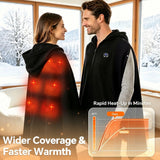 Graphene Heated Hooded Poncho Blanket – USB-Powered Wearable Shawl for Office, Home, Outdoor, and Travel with 3 Adjustable Temperature Settings and Soft Cotton Blend Fabric (Black)
