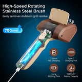 Handheld Electric Grill Cleaning Brush with Rotating Stainless Steel Head for Outdoor BBQ and Home Grill Maintenance (Brown)