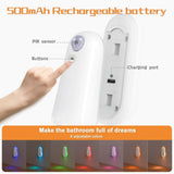 2-in-1 Motion Sensor Night Light with Toilet Light Function, 8 Color RGB Glow, Waterproof Rechargeable LED Lamp for Nighttime Use in Bathroom, Stairway, Hallway, and Bedside (1PCS)