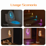 2-in-1 Motion Sensor Night Light with Toilet Light Function, 8 Color RGB Glow, Waterproof Rechargeable LED Lamp for Nighttime Use in Bathroom, Stairway, Hallway, and Bedside (3PCS)