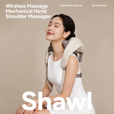 Wireless Mechanical Shawl Massager for Neck Shoulder Waist Leg Relaxation at Home Office Travel Portable Lightweight Design (Beige)