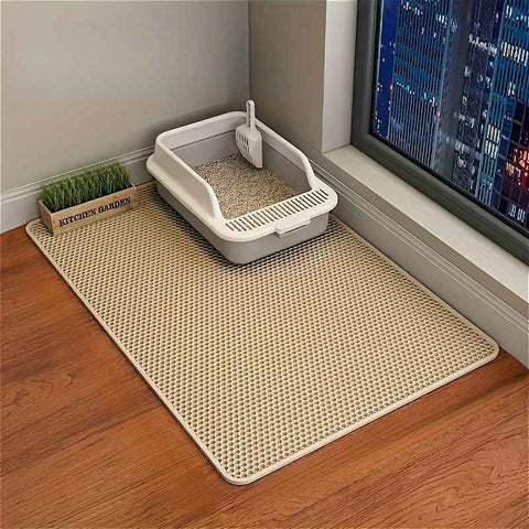 Double-Layer Honeycomb Cat Litter Mat – Waterproof, Slip-Resistant, Leak-Proof, and Easy-Clean Pet Mat for Litter Box Area, Odor-Free and Durable with 6 Vibrant Colors Available (L, Beige) In Australia - Darrahopens