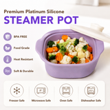 Multipurpose Platinum Silicone Steamer Pot – Food-Grade, Freezer-to-Oven Safe, Microwave & Dishwasher Friendly for Meal Prep, Baby Food, and Everyday Cooking (1200ml, Purple)