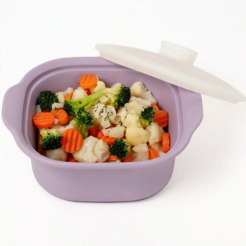 Multipurpose Platinum Silicone Steamer Pot – Food-Grade, Freezer-to-Oven Safe, Microwave & Dishwasher Friendly for Meal Prep, Baby Food, and Everyday Cooking (600ml, Purple) In Australia - Darrahopens