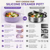 Multipurpose Platinum Silicone Steamer Pot – Food-Grade, Freezer-to-Oven Safe, Microwave & Dishwasher Friendly for Meal Prep, Baby Food, and Everyday Cooking (600ml, Purple) In Australia - Darrahopens