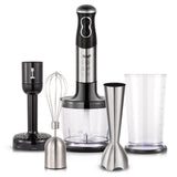 5-in-1 Handheld Immersion Blender Set with 500W Motor, Stainless Steel Blades, 700ml Beaker, Chopper Bowl, Whisk and Masher Attachments for Smoothies, Baby Food, Soups and Baking (Silver)