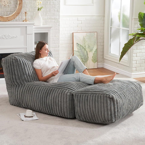 Darrahopens Furniture > Sofas > Sofas & Sofa Beds Ergonomic Bean Bag Chaise Lounger with Vertical Plush Fabric and High-Density Foam for Living Room Reading, Napping, and TV Watching (Grey) In Australia - Darrahopens
