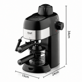 Compact 800W Espresso Coffee Maker with Steam Milk Frother, 240ml Glass Carafe, 4-Cup Capacity, Perfect for Home Kitchen and Small Office Use (Black)