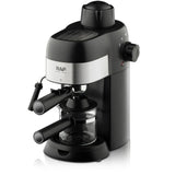 Compact 800W Espresso Coffee Maker with Steam Milk Frother, 240ml Glass Carafe, 4-Cup Capacity, Perfect for Home Kitchen and Small Office Use (Black)