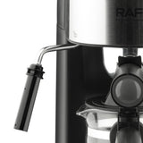 Compact 800W Espresso Coffee Maker with Steam Milk Frother, 240ml Glass Carafe, 4-Cup Capacity, Perfect for Home Kitchen and Small Office Use (Black)