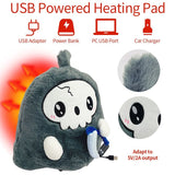 USB-Powered Plush Heating Pad with Cute Grim Reaper Design – Portable Warmth for Home, Office, Car, and Halloween-Themed Gifting (Grey)