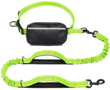 Hands-Free Dog Leash Set with Waist Belt and Storage Pouch, Shock-Absorbing Bungee Leash for Jogging, Walking, and Outdoor Adventures, Reflective Safety Design for Night Use (Green)