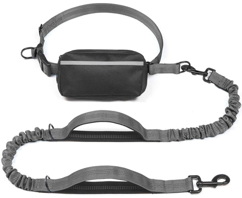 Hands-Free Dog Leash Set with Waist Belt and Storage Pouch, Shock-Absorbing Bungee Leash for Jogging, Walking, and Outdoor Adventures, Reflective Safety Design for Night Use (Grey) In Australia - Darrahopens