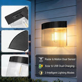 Solar Powered Outdoor Wall Lamp with Radar Motion Sensor, Dual Installation as Wall Mount or Ground Spike, Rechargeable Garden Path Light, Warm White Glow for Patio, Lawn, and Entryway Illumination (Warm Light, 4PCS) In Australia - Darrahopens
