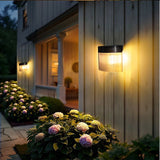 Solar Powered Outdoor Wall Lamp with Radar Motion Sensor, Dual Installation as Wall Mount or Ground Spike, Rechargeable Garden Path Light, Warm White Glow for Patio, Lawn, and Entryway Illumination (Warm Light, 4PCS)