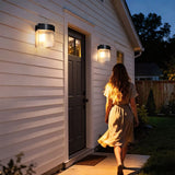 Solar Powered Outdoor Wall Lamp with Radar Motion Sensor, Dual Installation as Wall Mount or Ground Spike, Rechargeable Garden Path Light, Warm White Glow for Patio, Lawn, and Entryway Illumination (Warm Light, 4PCS)