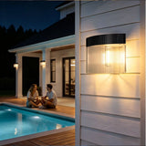 Solar Powered Outdoor Wall Lamp with Radar Motion Sensor, Dual Installation as Wall Mount or Ground Spike, Rechargeable Garden Path Light, Warm White Glow for Patio, Lawn, and Entryway Illumination (Warm Light, 4PCS)