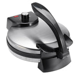 Versatile Electric Crepe Maker and Pancake Machine with Non-Stick Heating Plates, Stainless Steel Body, and Adjustable Temperature Control for Home Kitchen Cooking of Pizzas, Tortillas, and More (Silver)