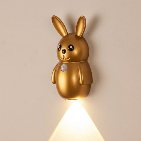 Adorable Cartoon Rabbit LED Motion Sensor Wall Light, Rechargeable Magnetic Cordless Night Lamp for Bedroom, Hallway, Stairs, and Kitchen with Dimmable Brightness and Adjustable Warm-to-Cool Glow (Gold, 3PCS)