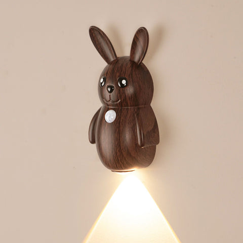 Adorable Cartoon Rabbit LED Motion Sensor Wall Light, Rechargeable Magnetic Cordless Night Lamp for Bedroom, Hallway, Stairs, and Kitchen with Dimmable Brightness and Adjustable Warm-to-Cool Glow (Walnut Grain, 1PCS) In Australia - Darrahopens