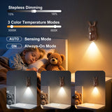 Adorable Cartoon Rabbit LED Motion Sensor Wall Light, Rechargeable Magnetic Cordless Night Lamp for Bedroom, Hallway, Stairs, and Kitchen with Dimmable Brightness and Adjustable Warm-to-Cool Glow (Walnut Grain, 1PCS)