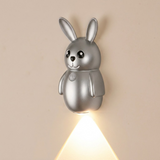 Adorable Cartoon Rabbit LED Motion Sensor Wall Light, Rechargeable Magnetic Cordless Night Lamp for Bedroom, Hallway, Stairs, and Kitchen with Dimmable Brightness and Adjustable Warm-to-Cool Glow (Walnut Grain, 1PCS)
