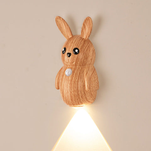 Adorable Cartoon Rabbit LED Motion Sensor Wall Light, Rechargeable Magnetic Cordless Night Lamp for Bedroom, Hallway, Stairs, and Kitchen with Dimmable Brightness and Adjustable Warm-to-Cool Glow (Wood Grain, 1PCS)