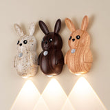 Adorable Cartoon Rabbit LED Motion Sensor Wall Light, Rechargeable Magnetic Cordless Night Lamp for Bedroom, Hallway, Stairs, and Kitchen with Dimmable Brightness and Adjustable Warm-to-Cool Glow (Wood Grain, 3PCS)