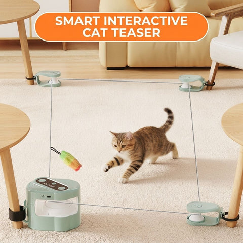 Interactive Rolling Cat Toy with Feather Wand Attachment – Auto-Moving Self-Play Ball for Indoor Cats, Smart Motion-Activated Chaser to Spark Hunting Instincts, Boost Daily Exercise, and Curb Boredom-Induced Destructive Behavior (Blue)