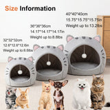 Cozy Semi-Enclosed Cat Cave Bed with Plush Toy Ball, 2-in-1 Convertible Design for Small Dogs and Rabbits, Soft Furry Shelter for Anxious Pets (L, Grey)