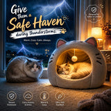 Cozy Semi-Enclosed Cat Cave Bed with Plush Toy Ball, 2-in-1 Convertible Design for Small Dogs and Rabbits, Soft Furry Shelter for Anxious Pets (S, Grey)
