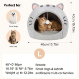 Cozy Semi-Enclosed Cat Cave Bed with Plush Toy Ball, 2-in-1 Convertible Design for Small Dogs and Rabbits, Soft Furry Shelter for Anxious Pets (S, Grey)
