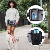 Multifunctional Dog Walking Waist Pack – Hands-Free Pet Training Pouch with Treat Compartment, Waste Bag Dispenser, Mesh Water Bottle Holder, and Built-in Leash Hook for Jogging, Hiking, and Daily Outdoor Adventures (Grey)