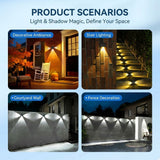 Solar Powered Outdoor Wall Light with Triple-Sided Glow, 5 Lighting Modes, Dusk-to-Dawn Auto On/Off, Weatherproof LED Accent Lamp for Patio, Fence, Staircase, and Garden Wall Decor (10PCS, Warm White)