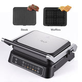 Darrahopens Appliances > Kitchen Appliances > Speciality Appliances Two-in-One Electric Grill and Sandwich Maker with Interchangeable Non-Stick Plates, 180-Degree Flip-Open Design for Steaks, Paninis, Waffles, and Breakfast Favorites in Home Kitchens (Black) In Australia - Darrahopens
