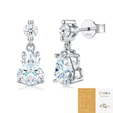 Elegant S925 Silver Moissanite Gourd Earrings with Round Stud and Pear-Shaped Drops, 8 Hearts 8 Arrows Cut, Brilliant Fire, Ideal for Daily Wear, Date Nights, and Light Formal Occasions, Includes GRA Certificate (Silver, 2 Carat)